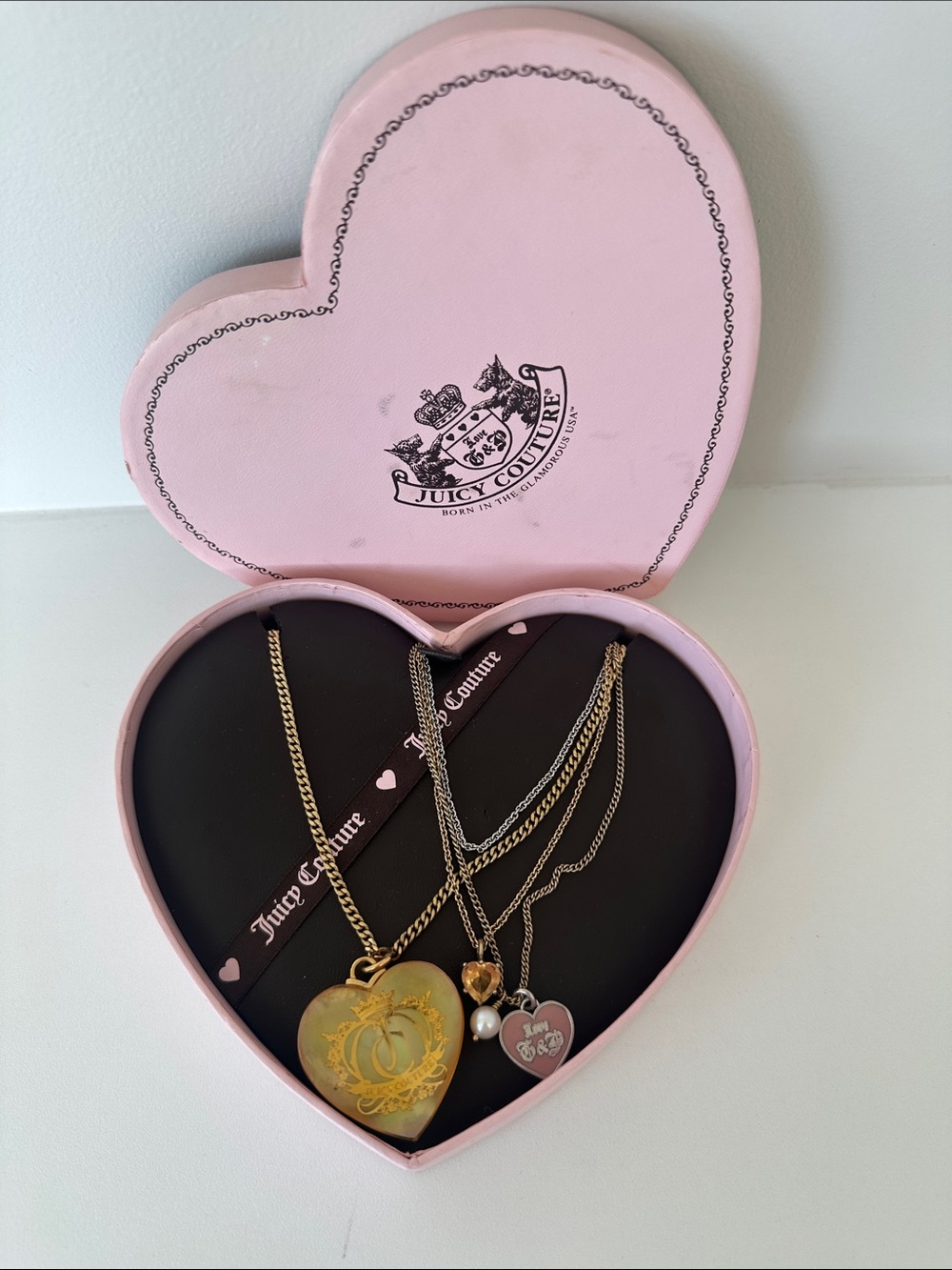 Juicy Couture Multi Strand Heart Charm Necklace + Box